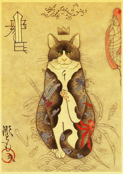 Japanese Samurai Cat Ramen Posters - Kanju Decor