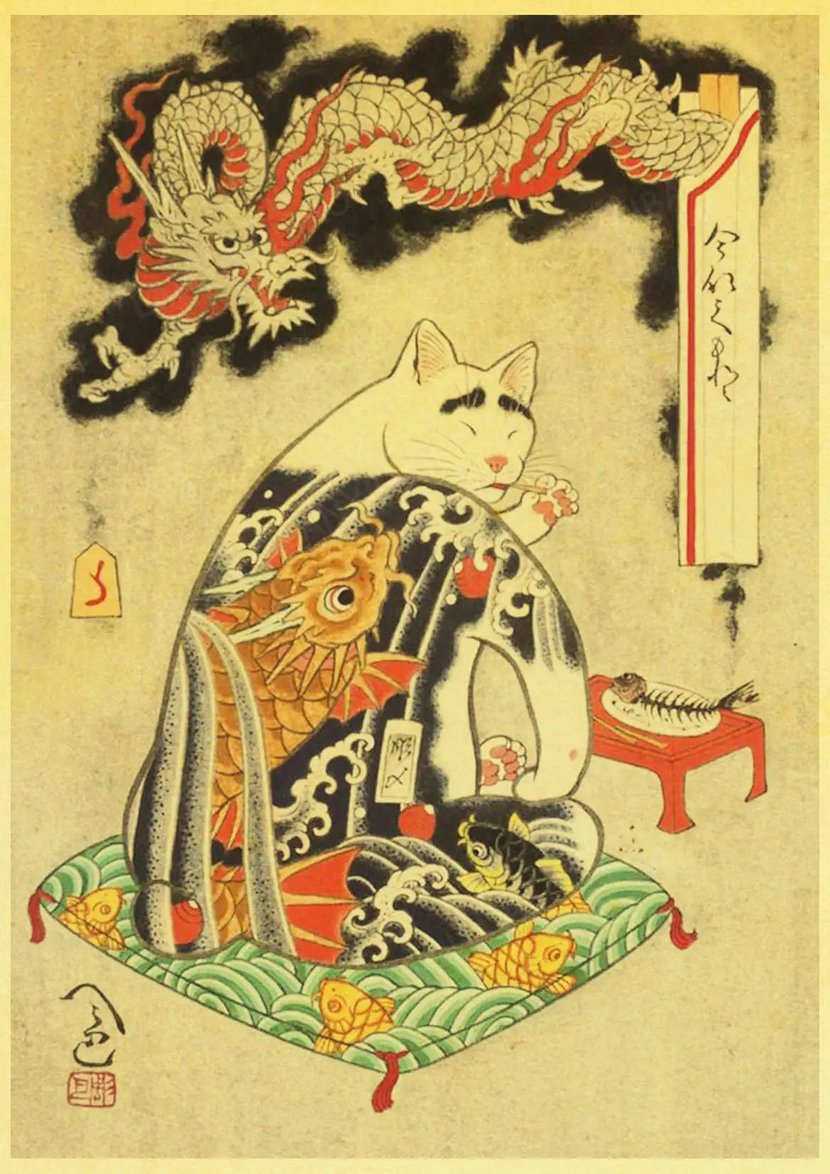 Japanese Samurai Cat Ramen Posters - Kanju Decor