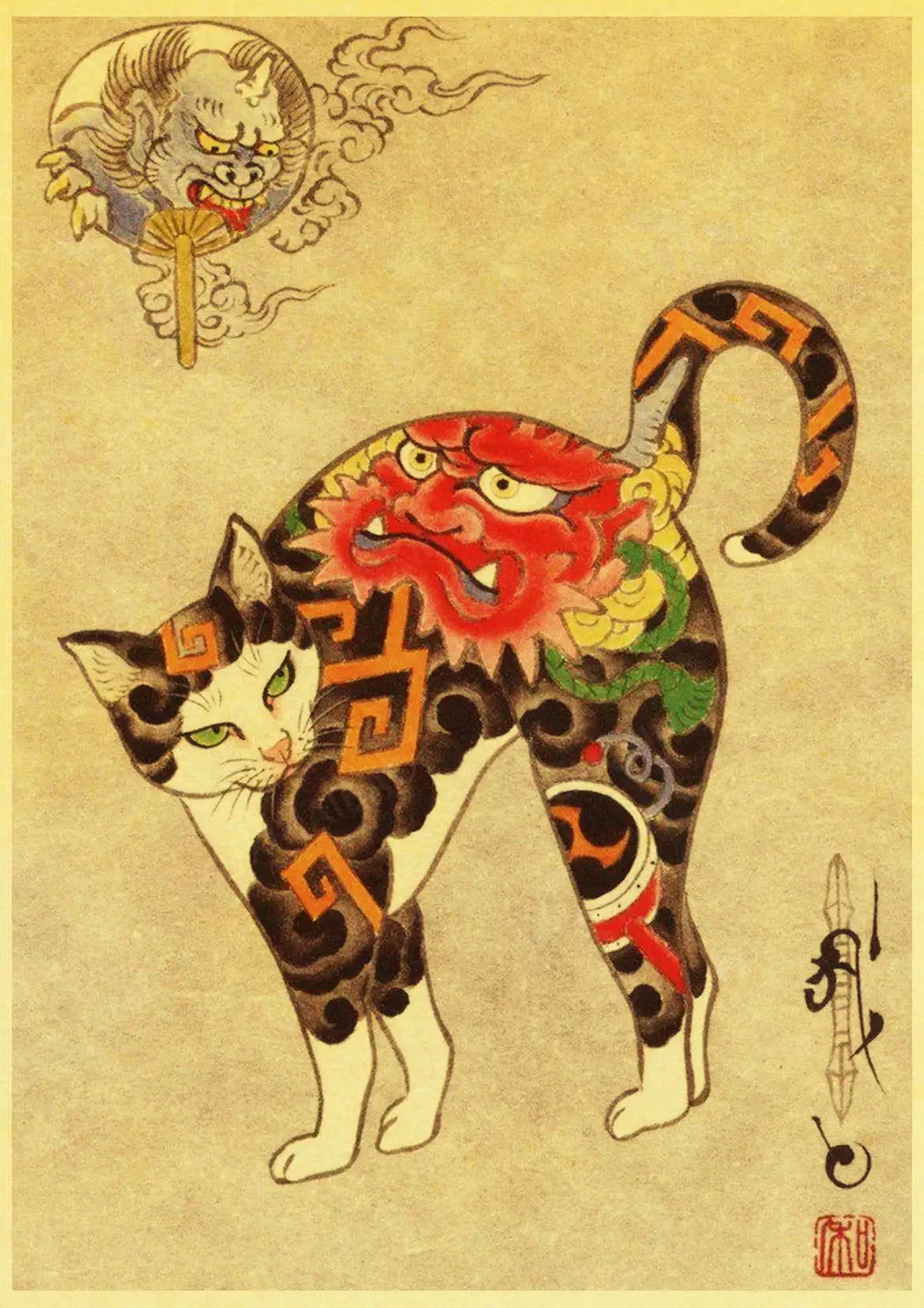 Japanese Samurai Cat Ramen Posters - Kanju Decor