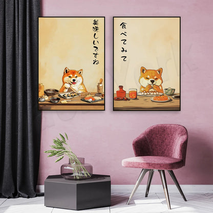 Shiba Inu Sushi Art – Japanese Wabi Sabi Dog Poster - Kanju Decor