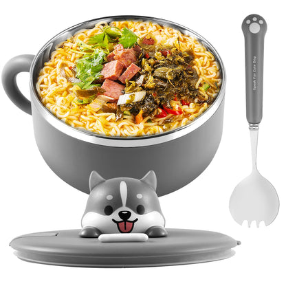 Puppy Face Ramen Bowl With Lid Stainless Steel - Kanju Decor