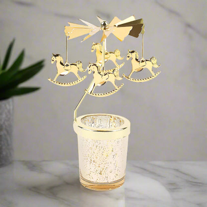 Golden Rotating Carousel Candle Holder - Kanju Decor