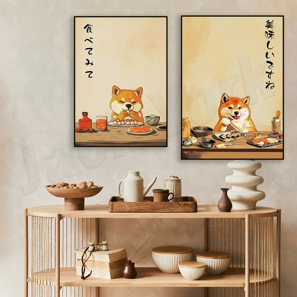 Shiba Inu Sushi Art – Japanese Wabi Sabi Dog Poster - Kanju Decor