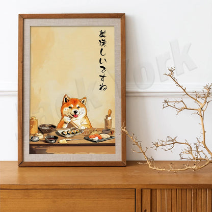 Shiba Inu Sushi Art – Japanese Wabi Sabi Dog Poster - Kanju Decor