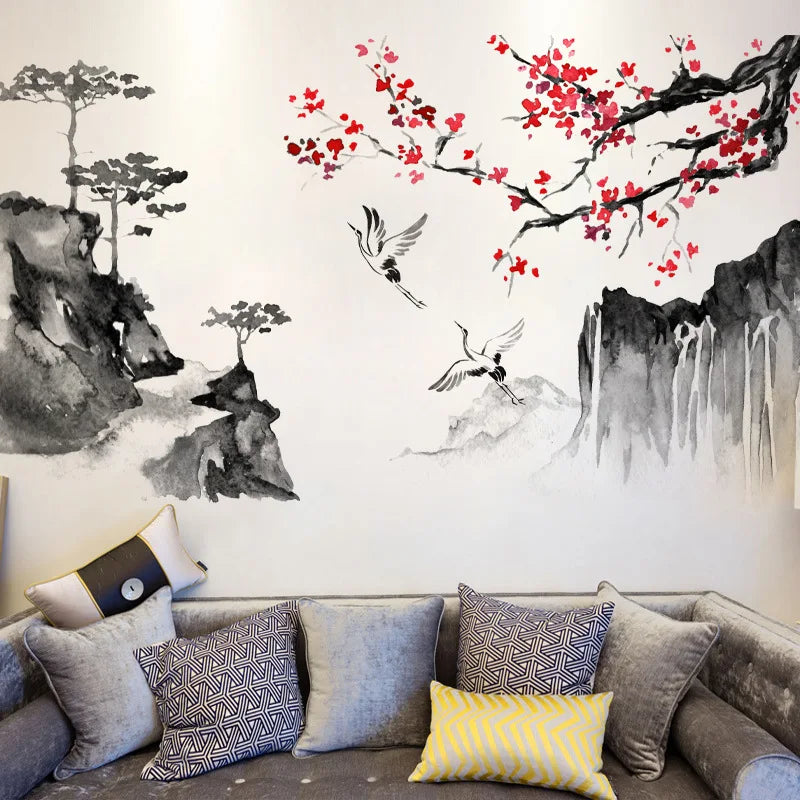 Chinese Wind Ink Landscape Wall Sticker - Kanju Decor