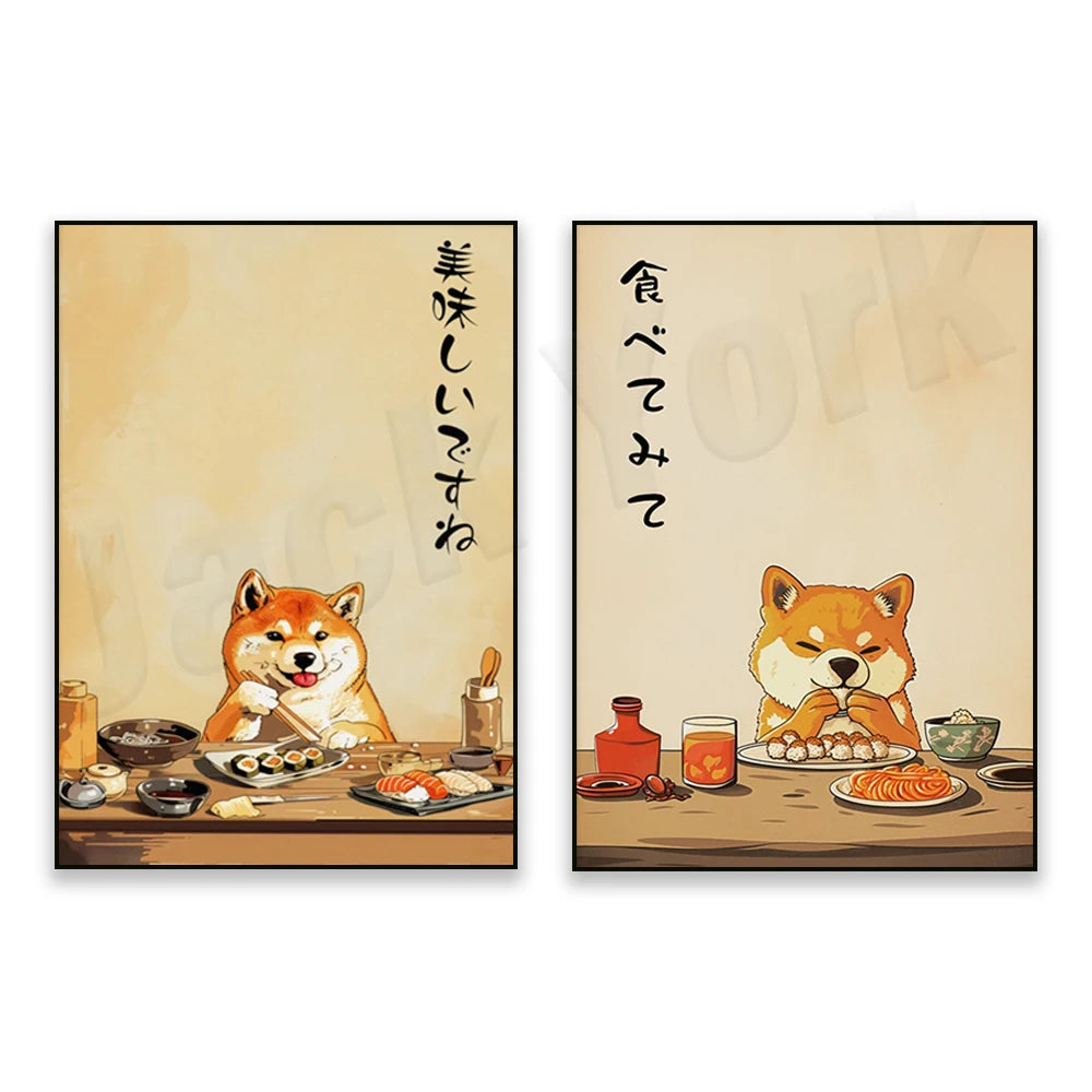 Shiba Inu Sushi Art – Japanese Wabi Sabi Dog Poster - Kanju Decor